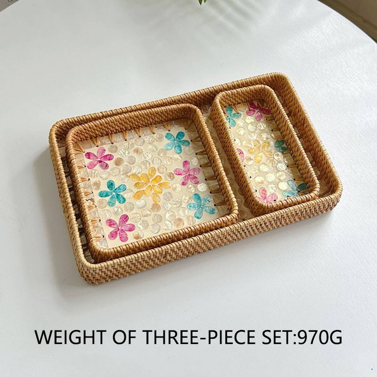 RATTAN COLORFUL SHELL FRUIT TRAY THREE-PIECE SET_CWMM4393