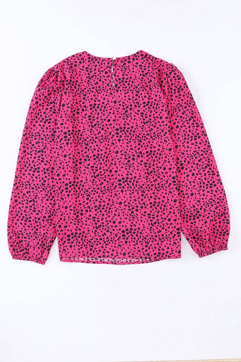 HOLLOW FOLD PULLOVER LEOPARD PRINT CHIFFON SHIRT