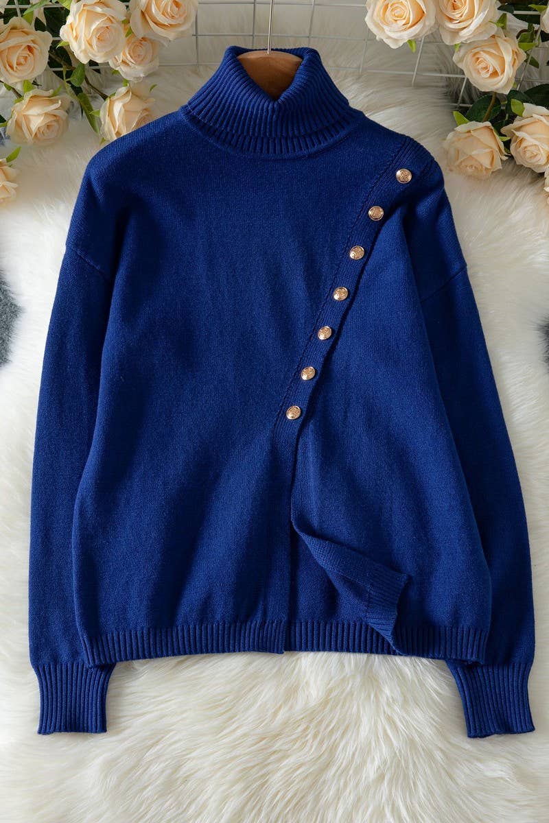 CWOSWL07447_SOLID BUTTON FRONT BELTED KNIT TOP