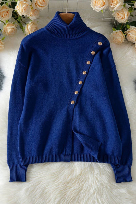 CWOSWL07447_SOLID BUTTON FRONT BELTED KNIT TOP