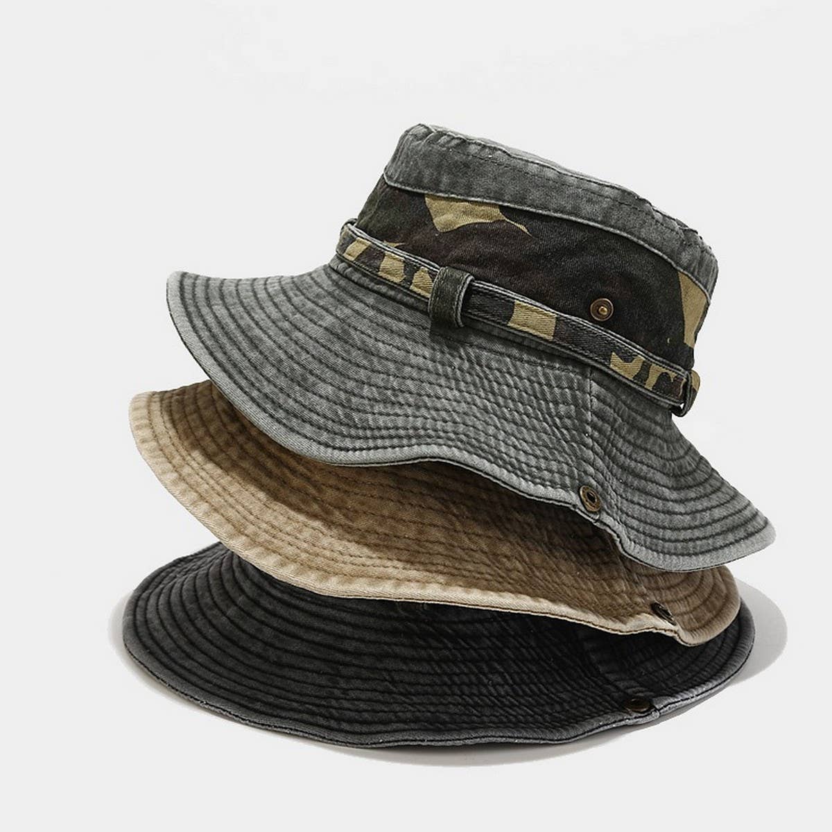 Camouflage Wide Brim Sun Hat with Chin Strap_CWAH3827