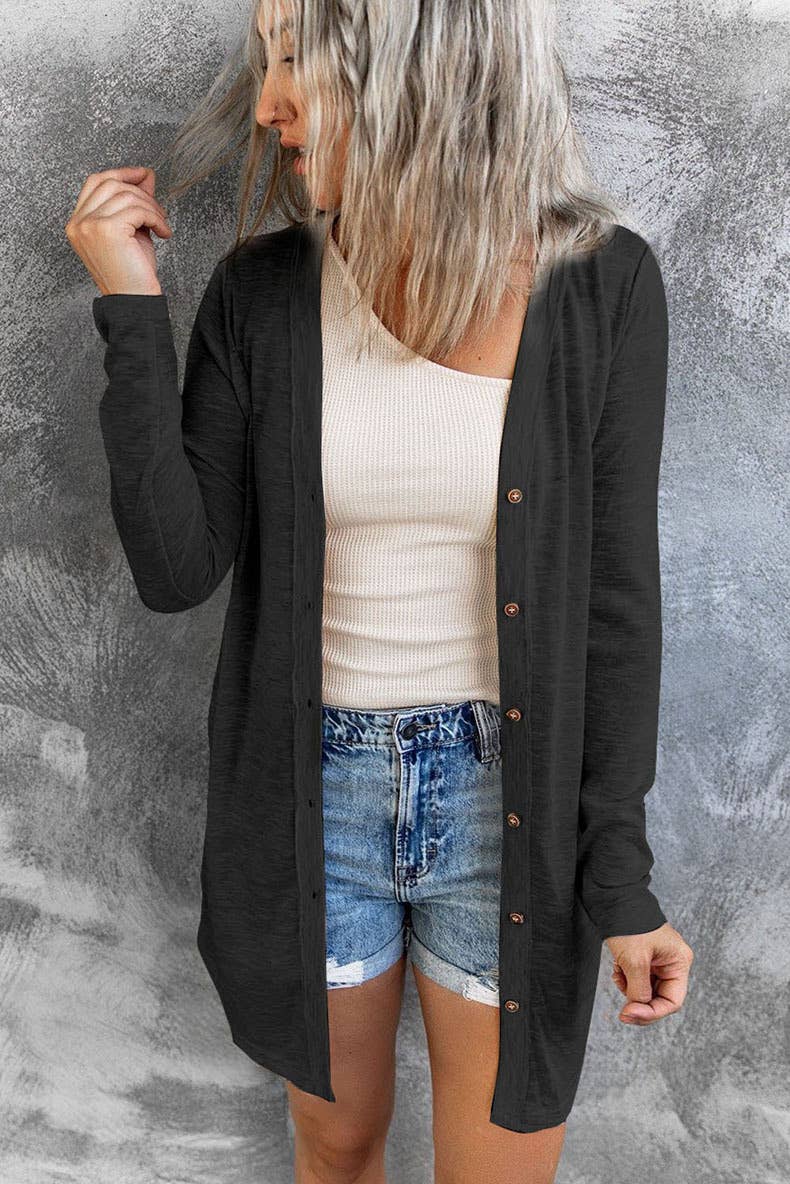 SOLID COLOR SINGLE-BREASTED MID-LENGTH CARDIGAN