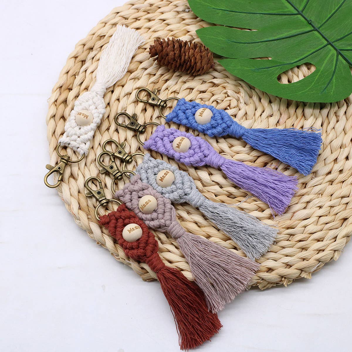 LETTER PENDANT COTTON ROPE BRAIDED KEYCHAIN