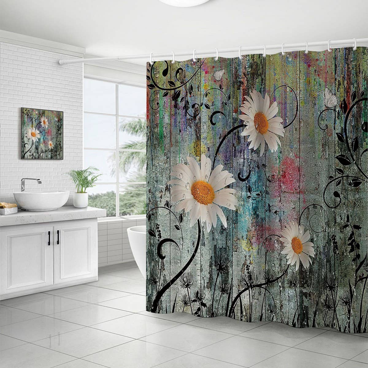FLOWER WATERPROOF BATHROOM SHOWER CURTAIN