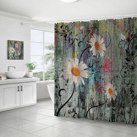 FLOWER WATERPROOF BATHROOM SHOWER CURTAIN
