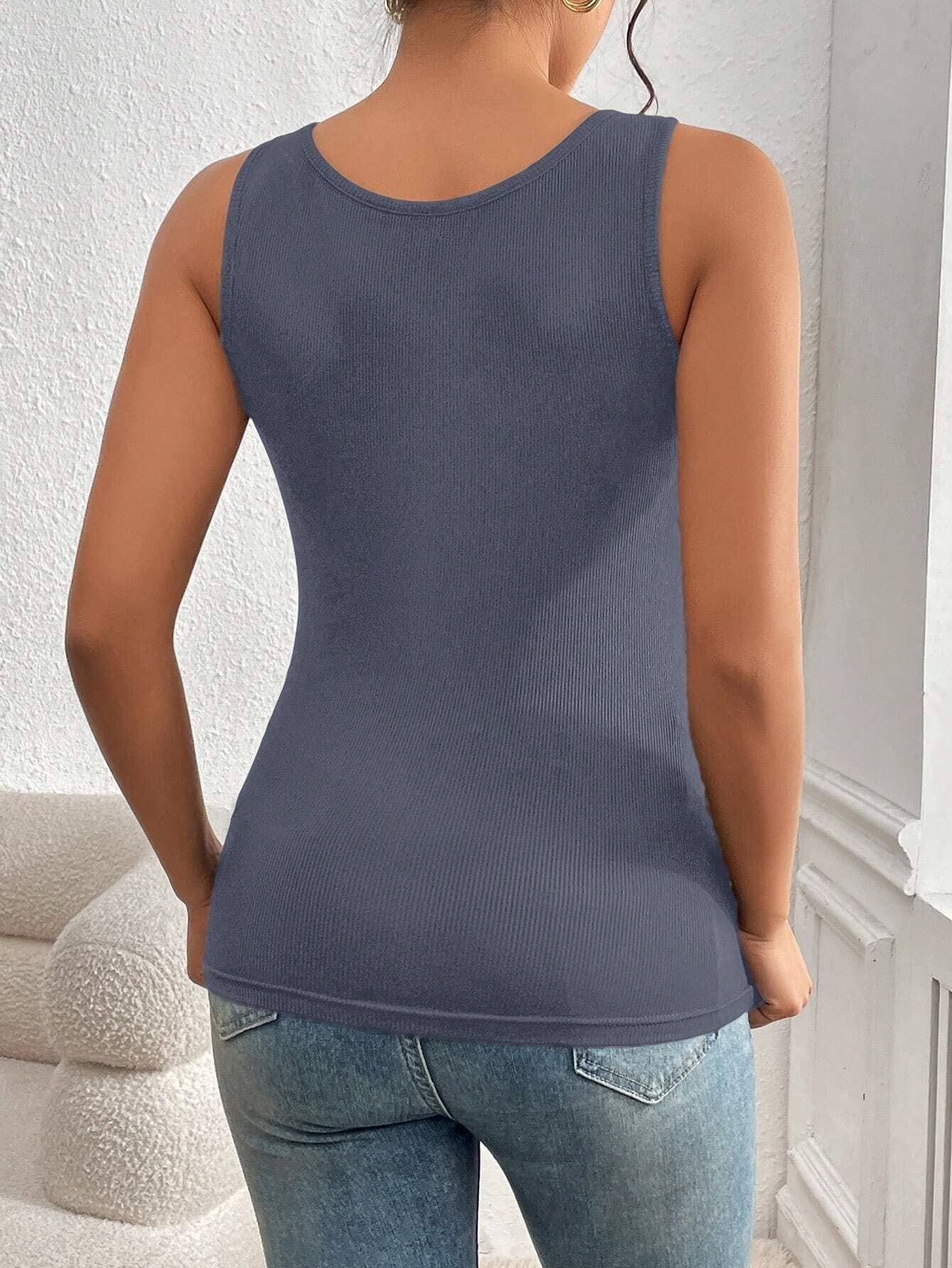 KNIT SOLID COLOR HOLLOW VEST SLIM-FIT BLOUSE