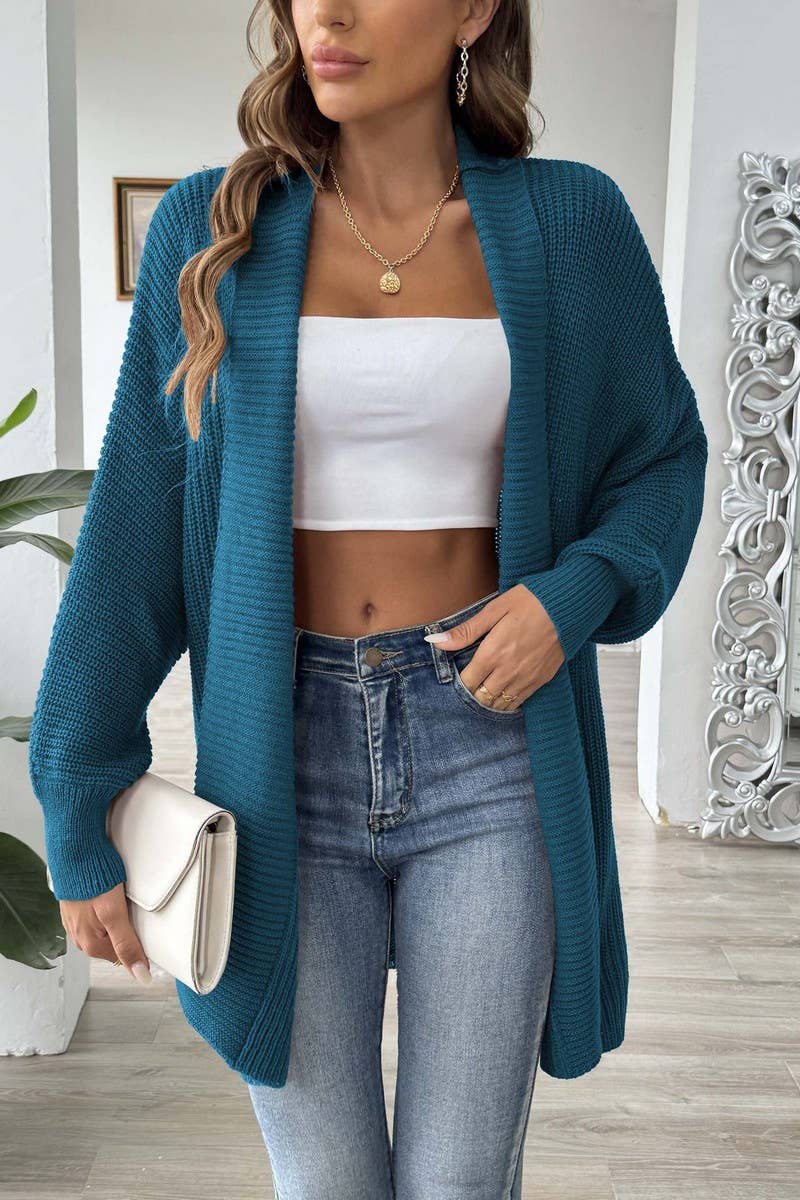 CWOSWL07338_WOMEN CASUAL LOOSE KNIT CARDIGAN SWEATER