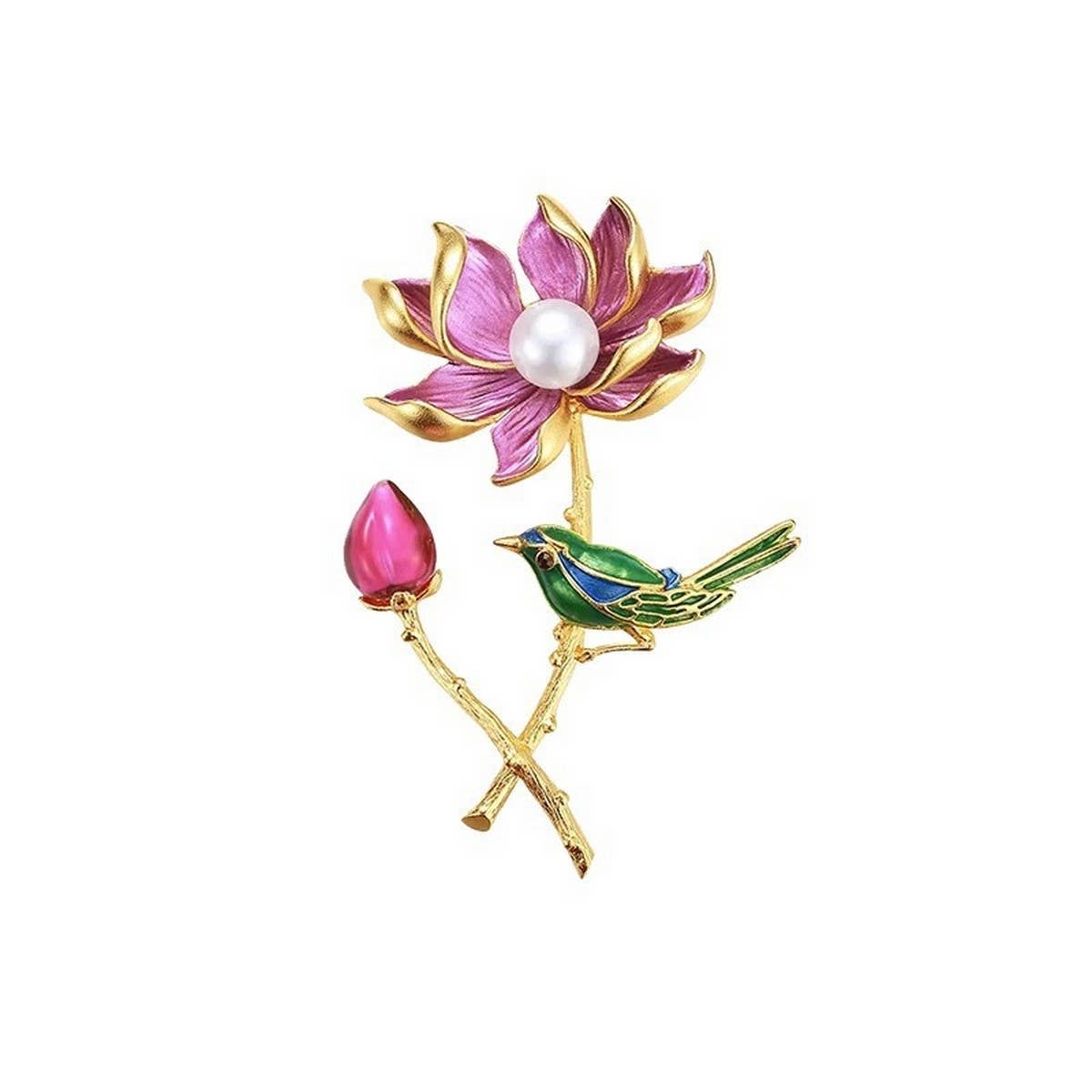 CWAJE2572_CAMELLIA FLOWER LOTUS PEARL DIAMOND ALLOY BROOCH