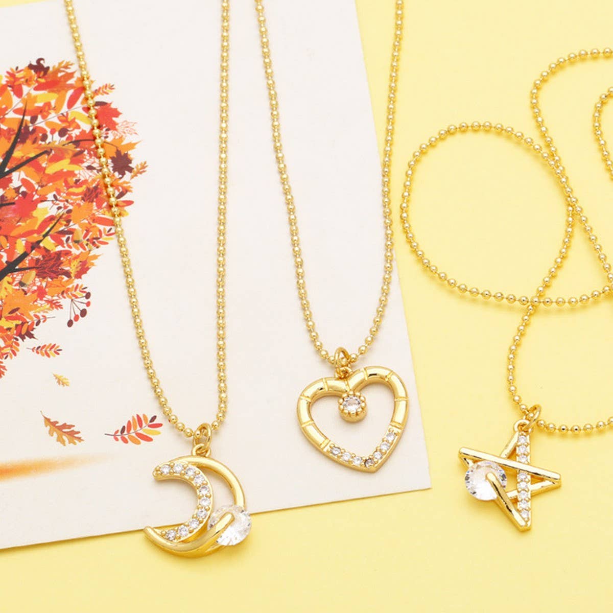 MOON STAR HEART PENDANT NECKLACE