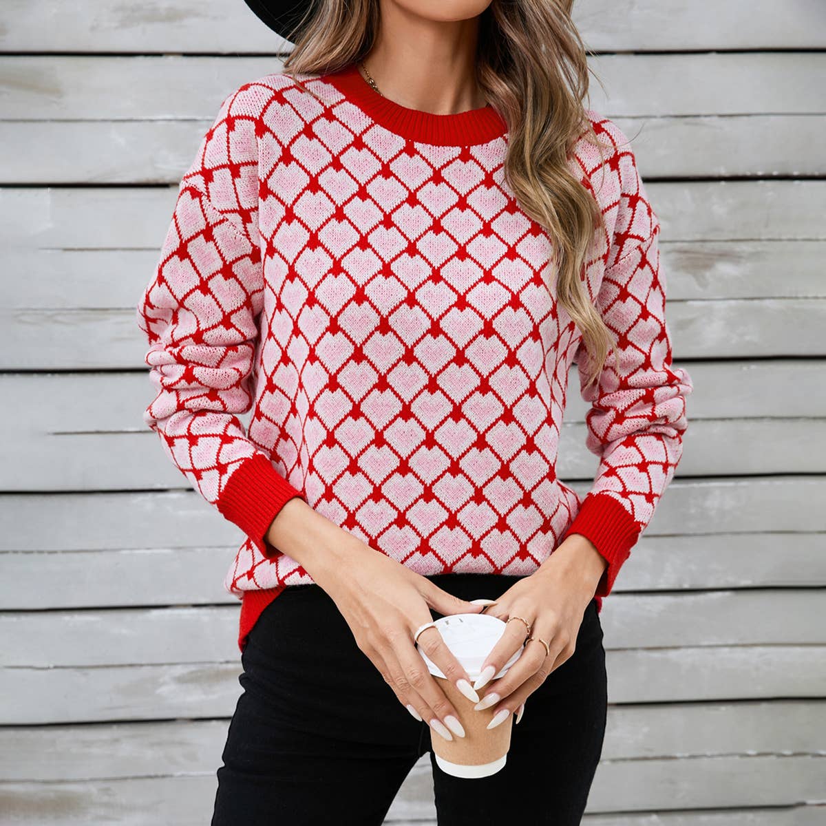 Valentine's Day crew-neck pullover sweater with heart
