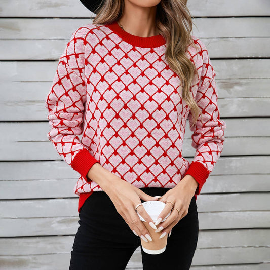 Valentine's Day crew-neck pullover sweater with heart