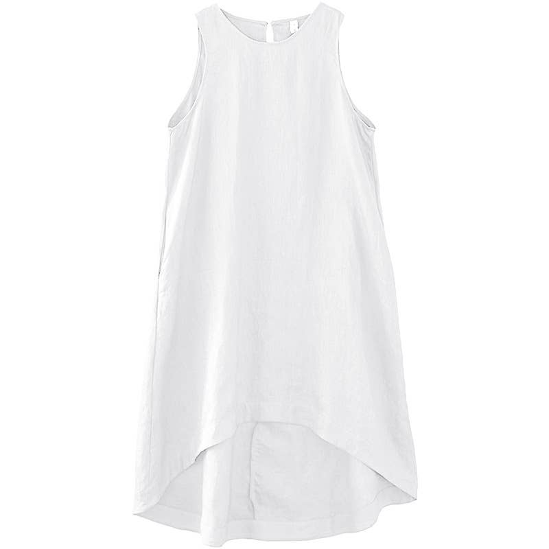 IRREGULAR COTTON LINEN SLEEVELESS DRESS