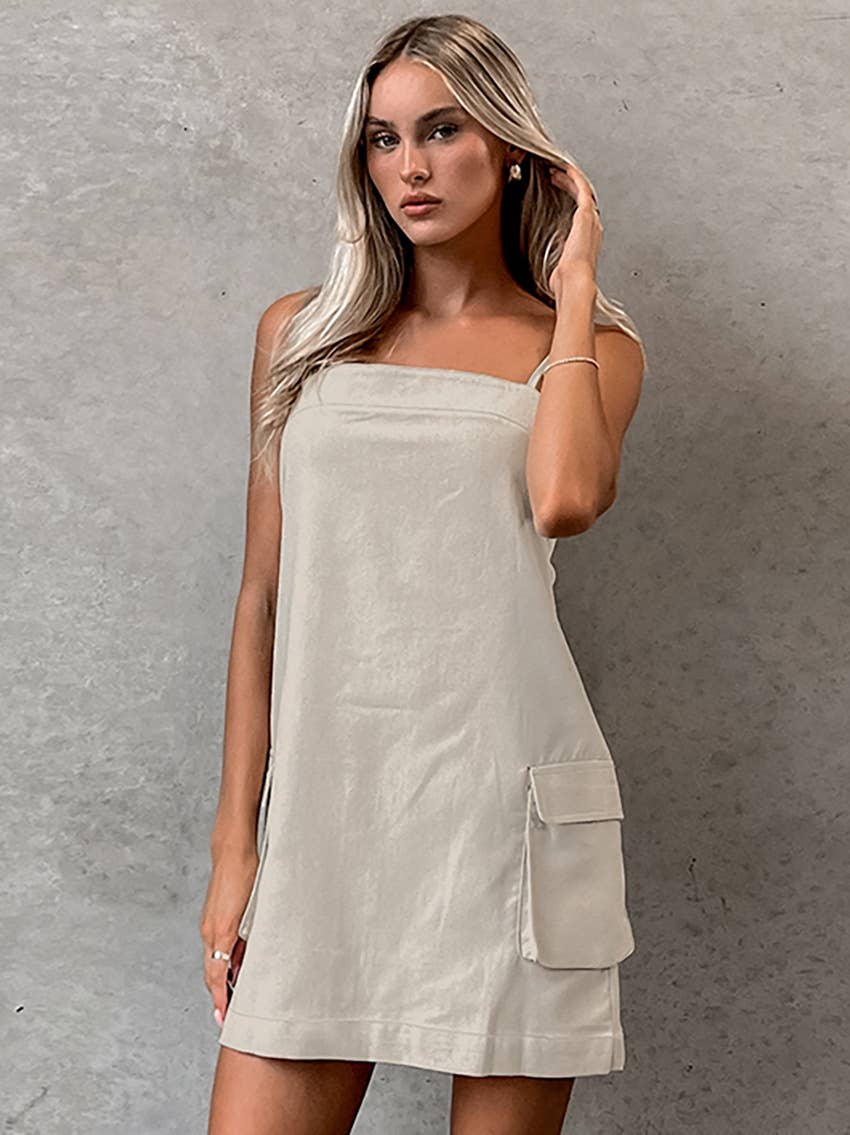 Elegant solid color tie strap cami dress