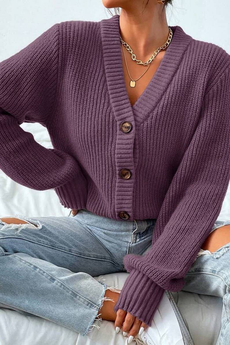 CWOCAL00828_CASUAL V-NECK LOOSE KNITTED SWEATER CARDIGAN