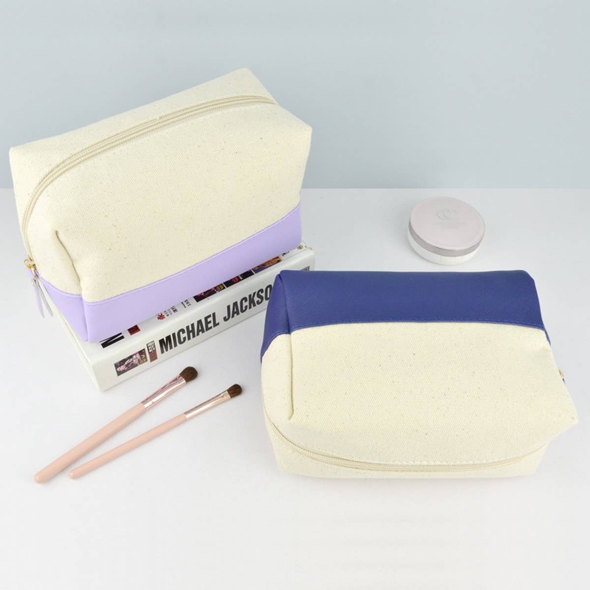 CONTRAST STITCHING CANVAS WASHING COSMETIC BAG_CWAB1083