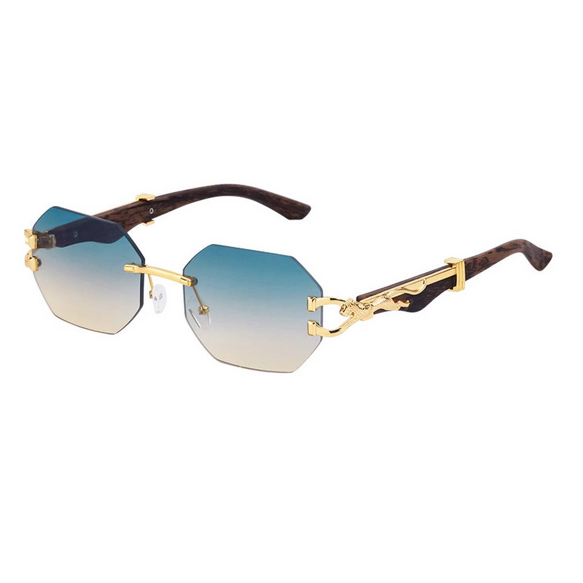 FAUX WOOD GRAIN LEOPARD TEMPLE SUNGLASSES