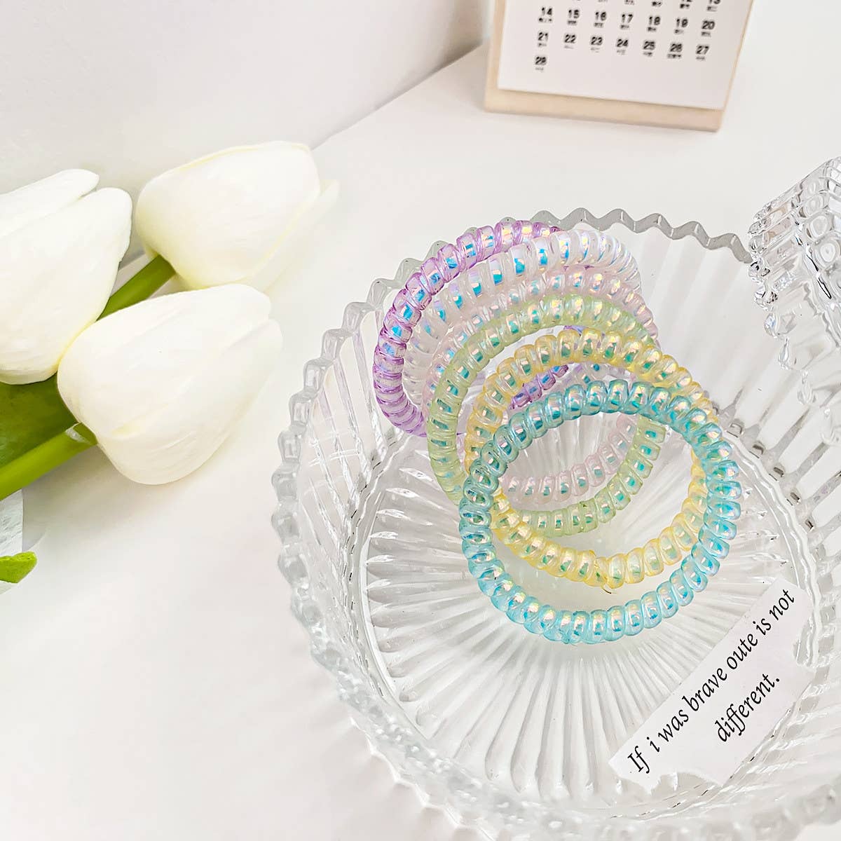 SYMPHONY CREAM TELEPHONE WIRE HAIR TIES 5-PACK_CWAHA1095