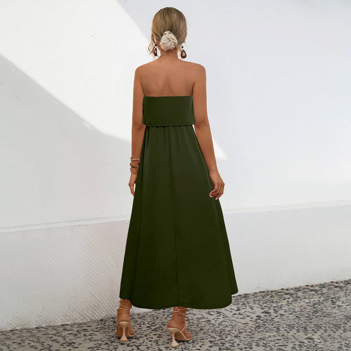 Sexy strapless floral high-waisted long dress