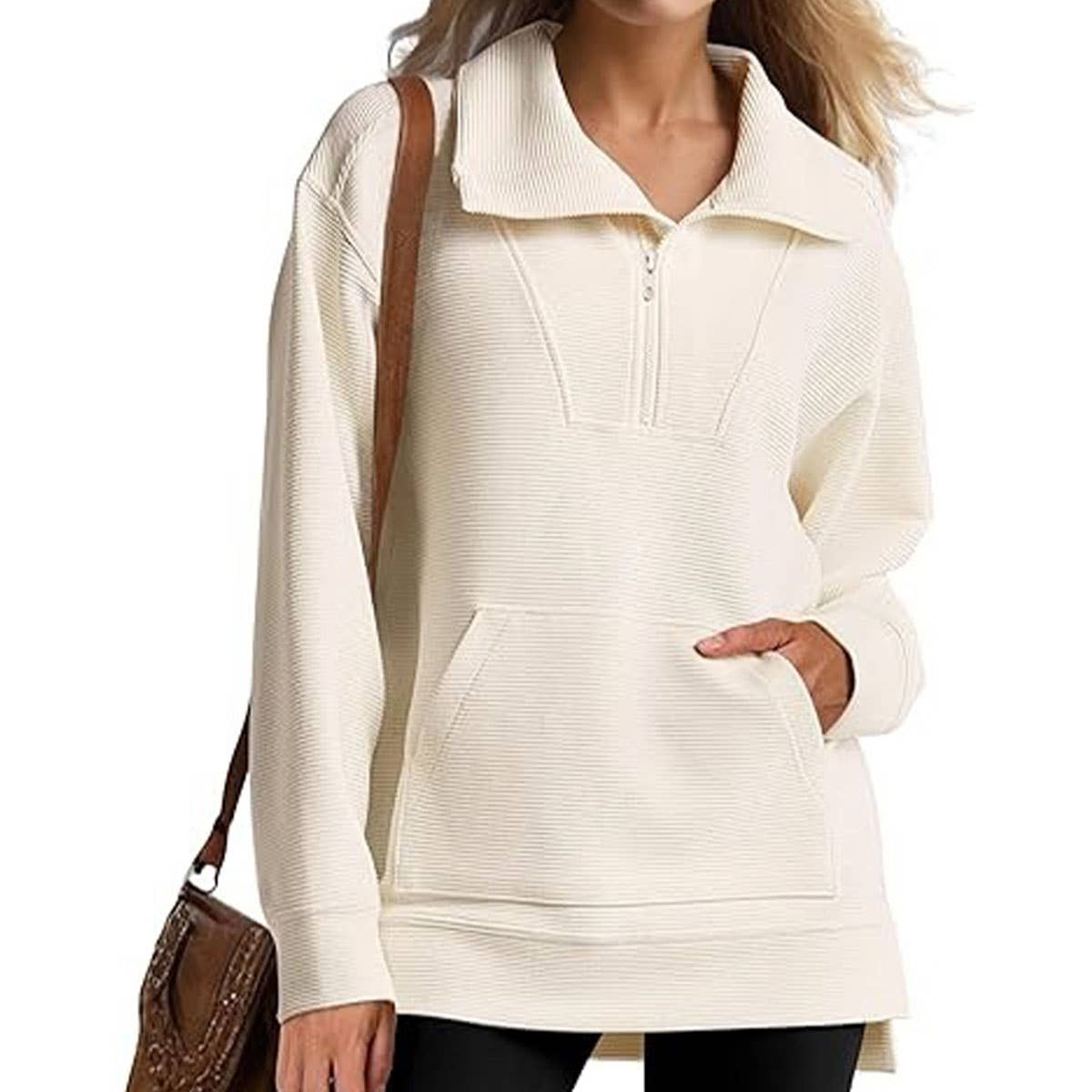 SOLID COLOR HALF ZIP LAPEL HEM IRREGULAR HOODIE