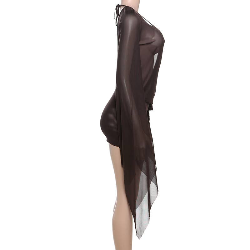 Sexy V-Neck Sheer Backless Strap Bodycon Skirt