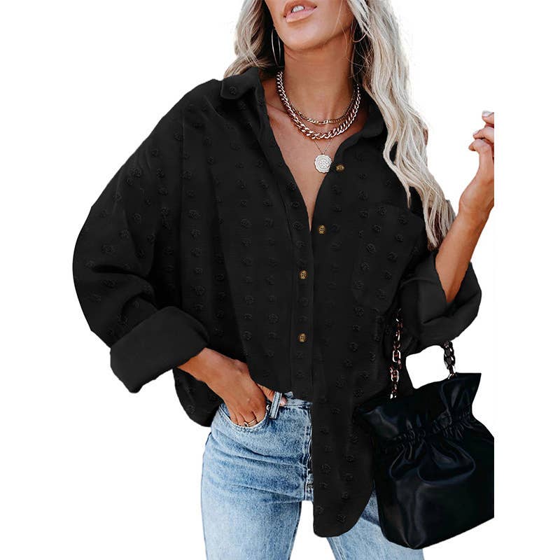 SOLID COLOR CHIFFON JACQUARD BREASTED SHIRT