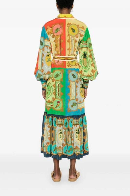 CWDMD5745_NEW PRINTED LANTERN SLEEVE SINGLE BREASTED DRESS