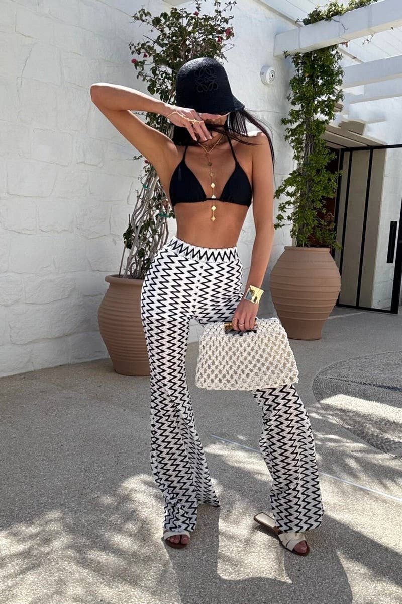 PRINTED HIP-HUGGING SEXY TIGHT FLARED PANTSCWBLP886