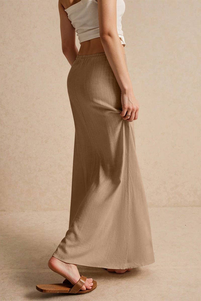 CWBLS0556_SOLID COLOR DRAWSTRING ELASTIC WAIST SKIRT