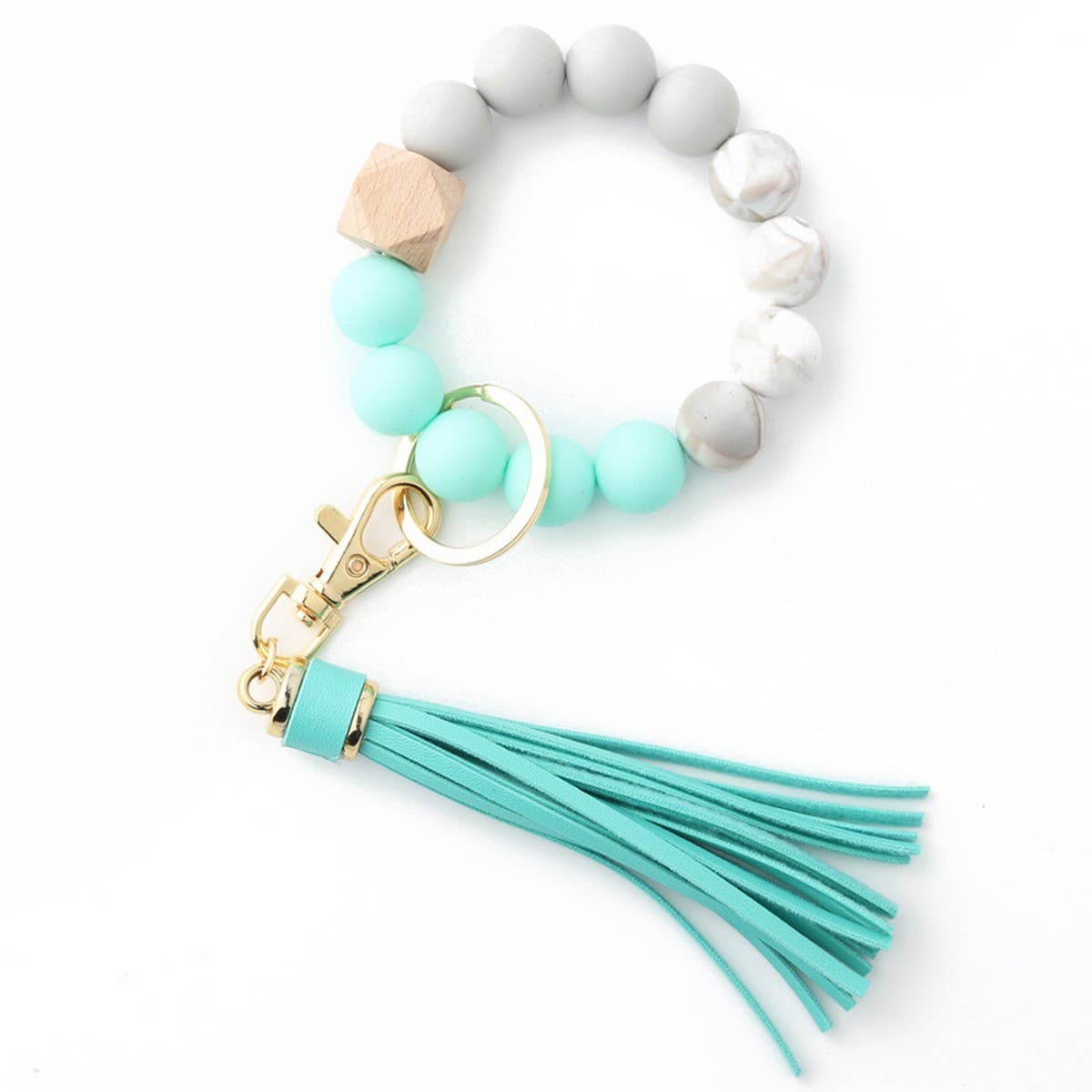 Tassel Wood & Silicone Bead Bracelet Keychain