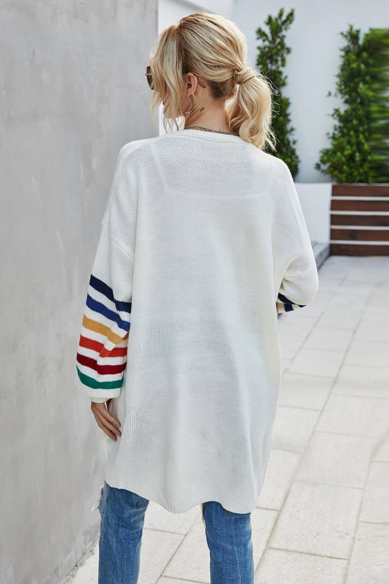 CWOCAL0924_STRIPED MID-LENGTH KNITTED CARDIGAN SWEATER