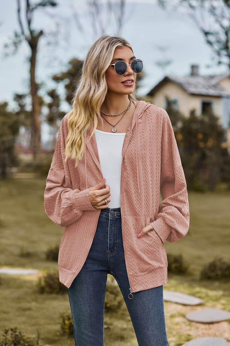 CWOCO0885_SOLID COLOR POCKET LOOSE HOODED SWEATSHIRT COAT