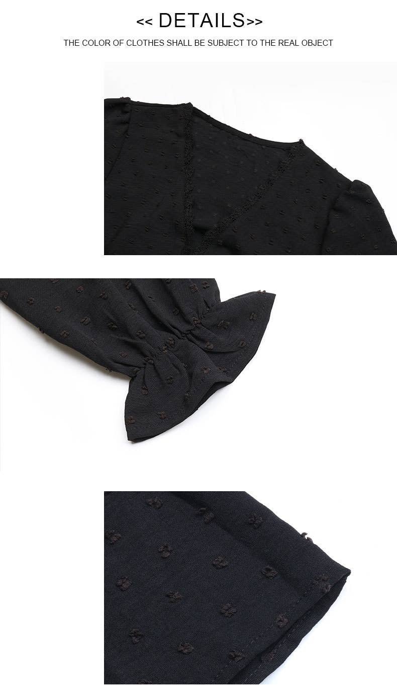 LONG-SLEEVED BLACK POLKA DOT JACQUARD SLIT DRESS