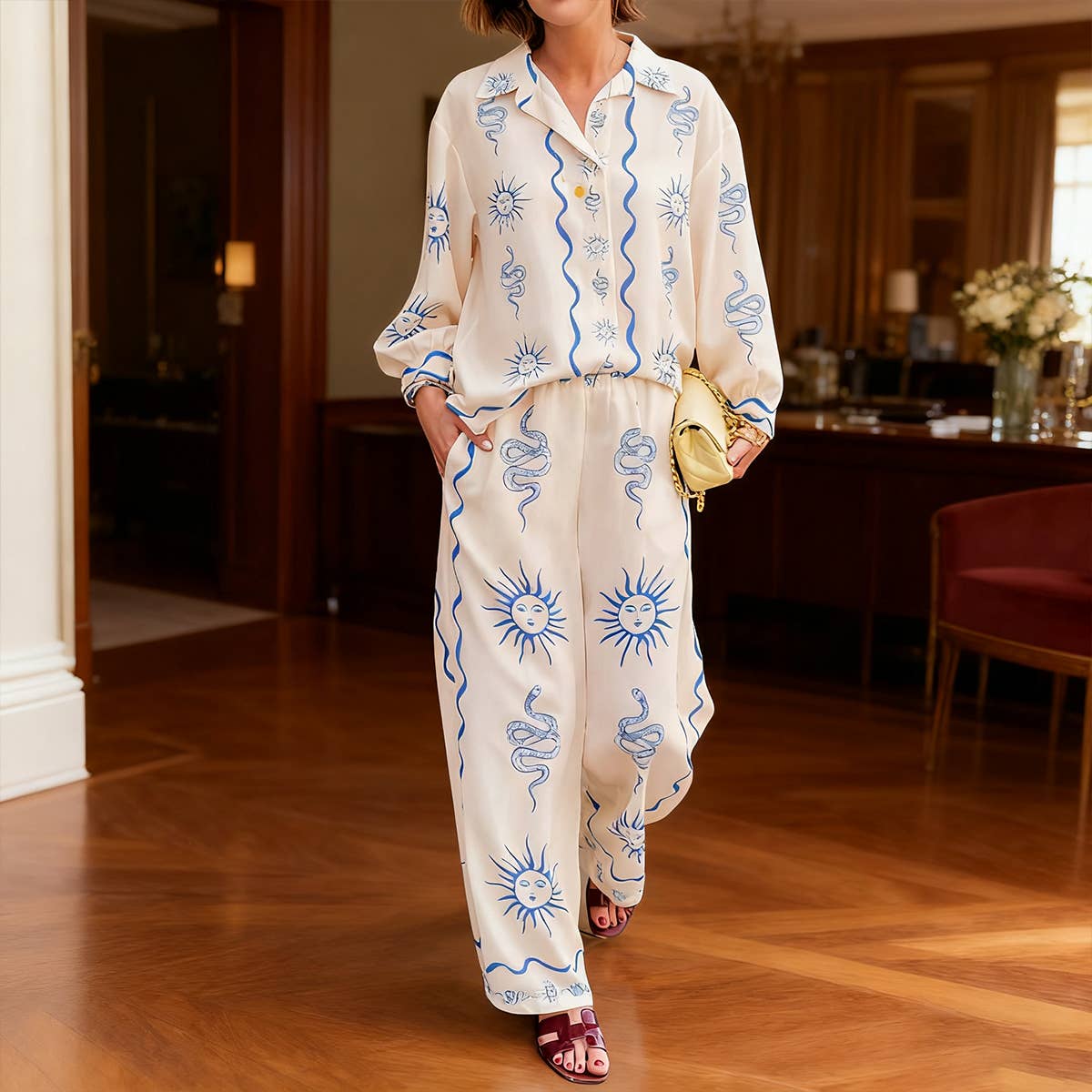 Fashion linen casual cardigan and long pants set