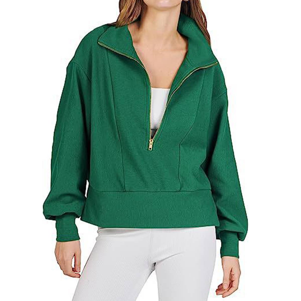 SOLID LONG-SLEEVED HOODIE WITH HALF ZIP COLLAR