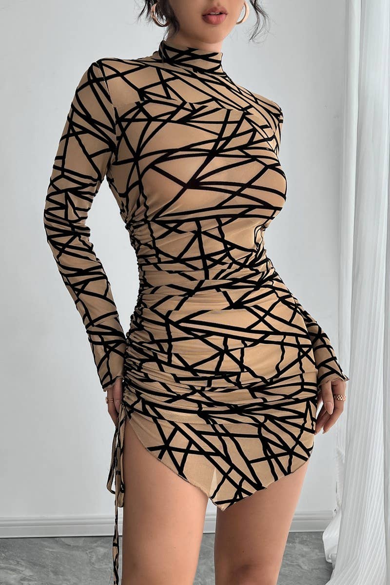 CWDSD8278_SIDE RUCHED MOCK NECK ASYMMETRICAL MINI DRESS