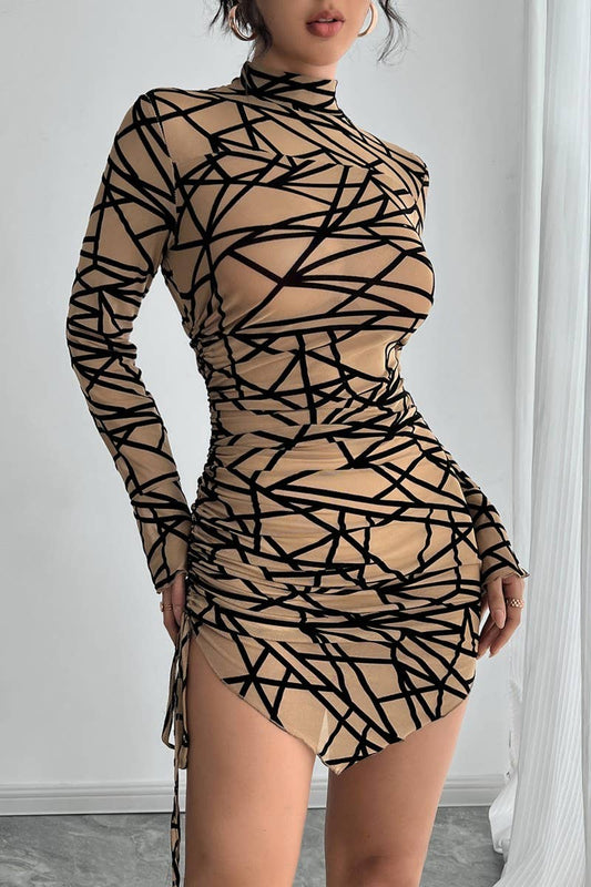 CWDSD8278_SIDE RUCHED MOCK NECK ASYMMETRICAL MINI DRESS