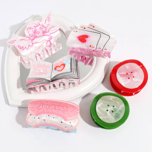 Vintage Acetate Hair Claw - Angel Button Clip