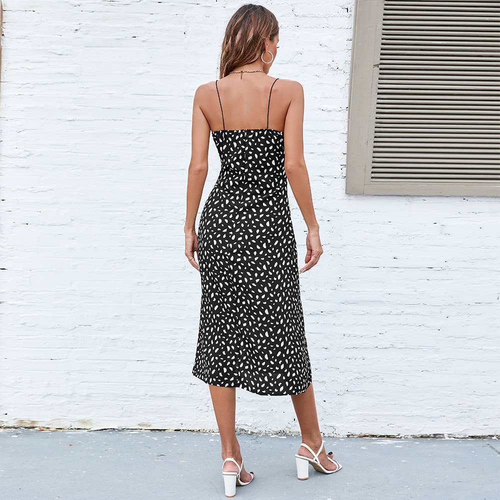 Print halter sexy zipper polka dot dress