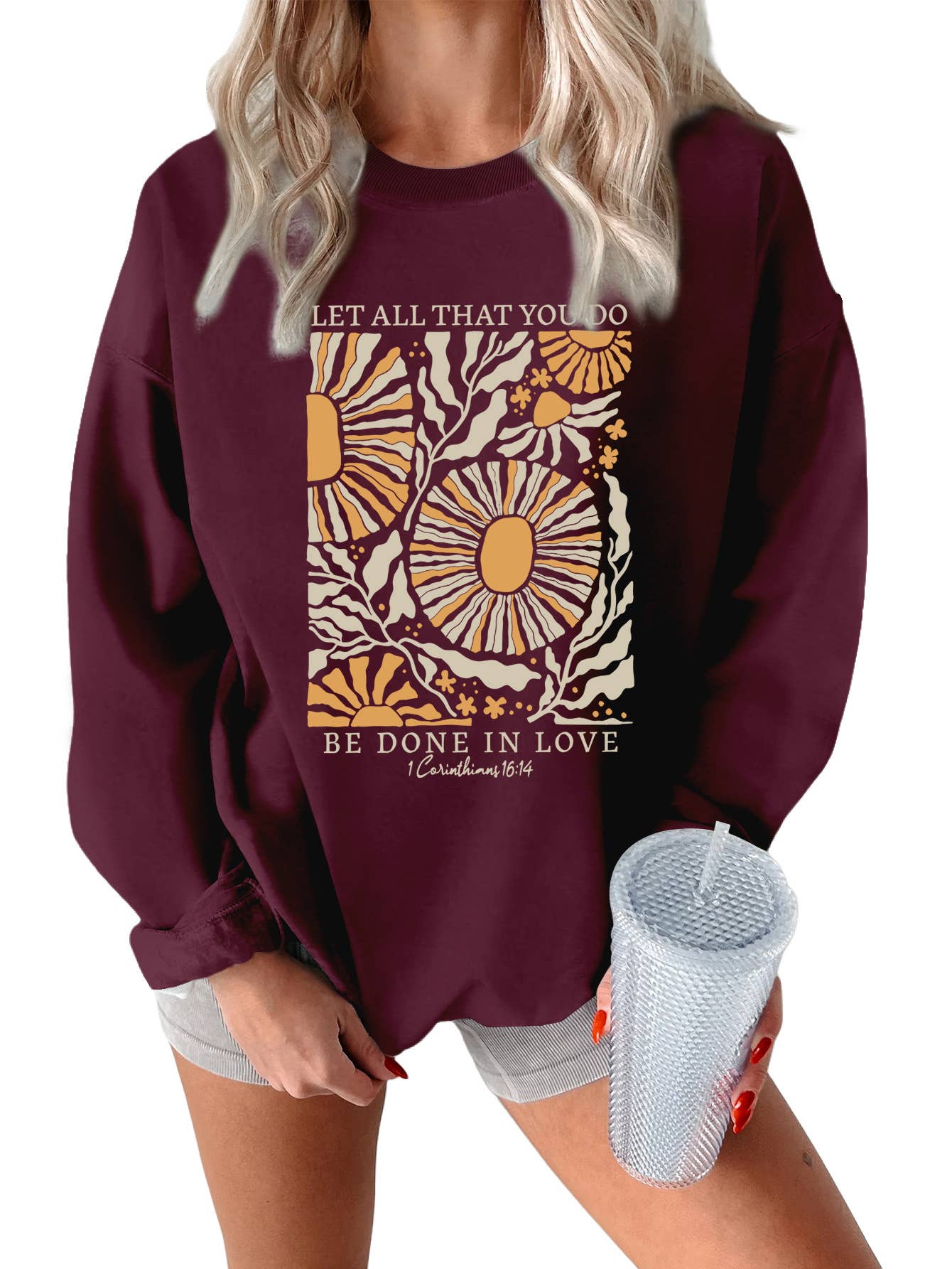 Fashion printed loose round-neck pullover hoodie