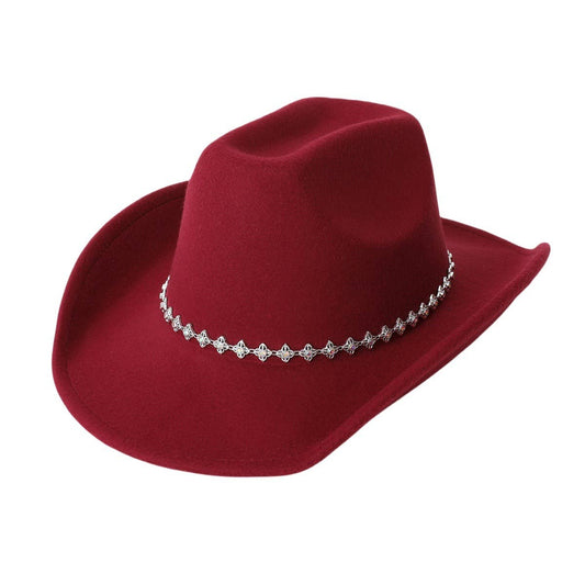 Rhinestone Western Felt Fedora Travel Cowboy Hat_CWAH3641