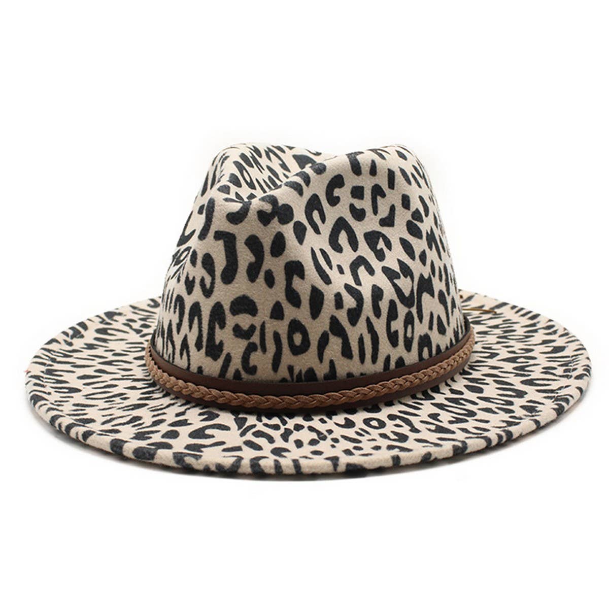 LEOPARD PRINT HAT JAZZ HAT WOOLEN HAT WIDE BRIM HAT_CWAH2604
