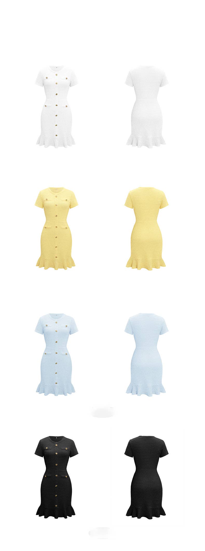 Elegant button short-sleeved long dress