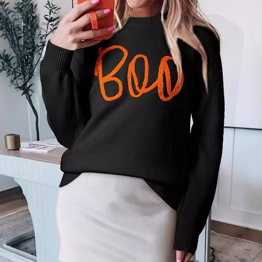 ROUND NECK THREAD CASUAL LETTER-PRINTED SWEATER