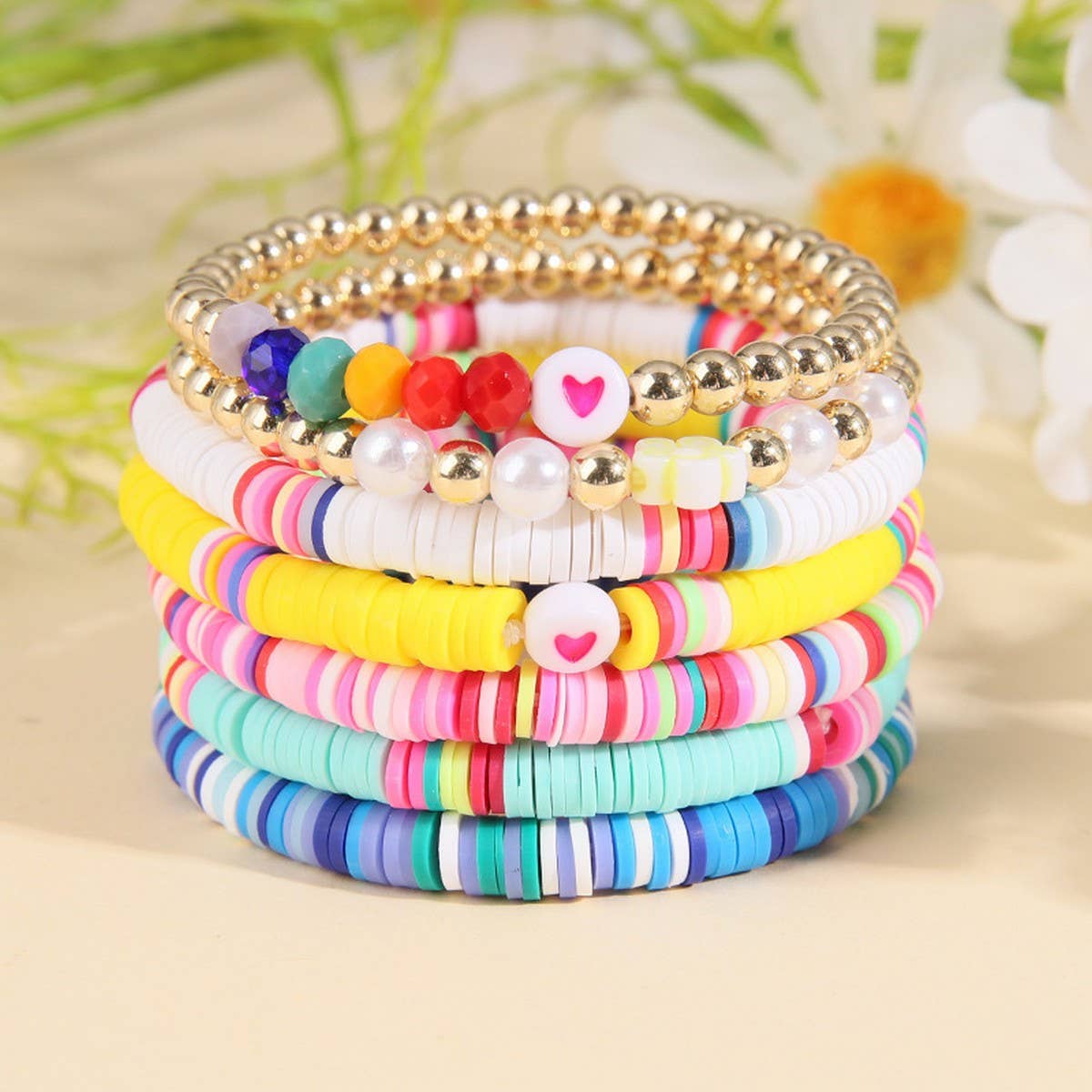 RAINBOW IMITATION PEARL 8-PIECE BRACELET SET_CWMM3511
