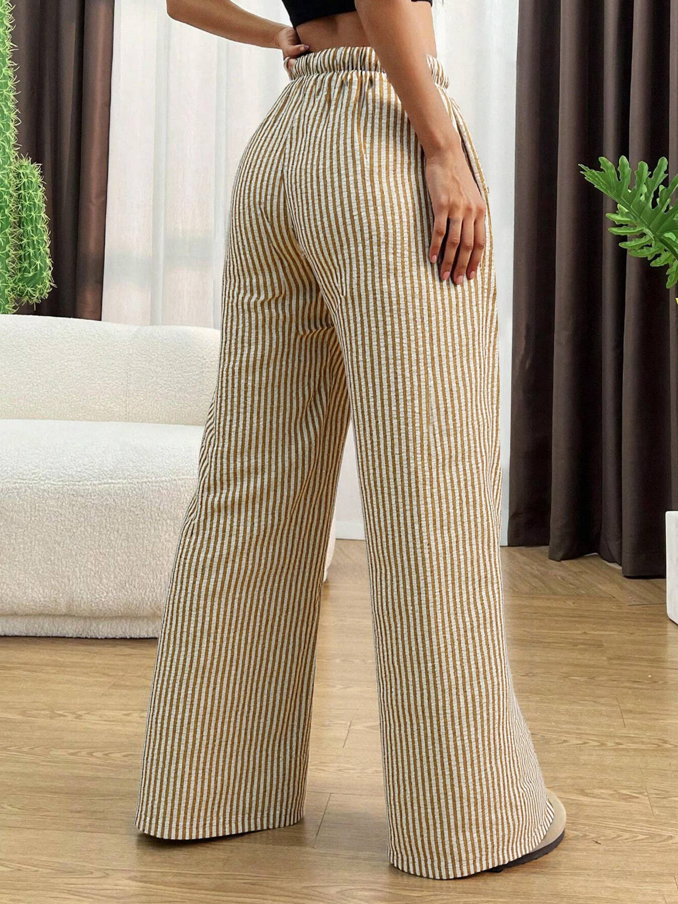 Striped loose wide-leg long pants