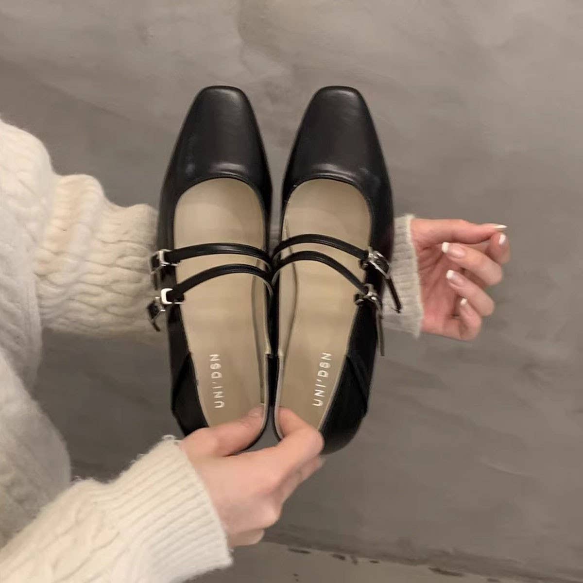 Silver Chunky Heel Mary Jane Shoes for Women