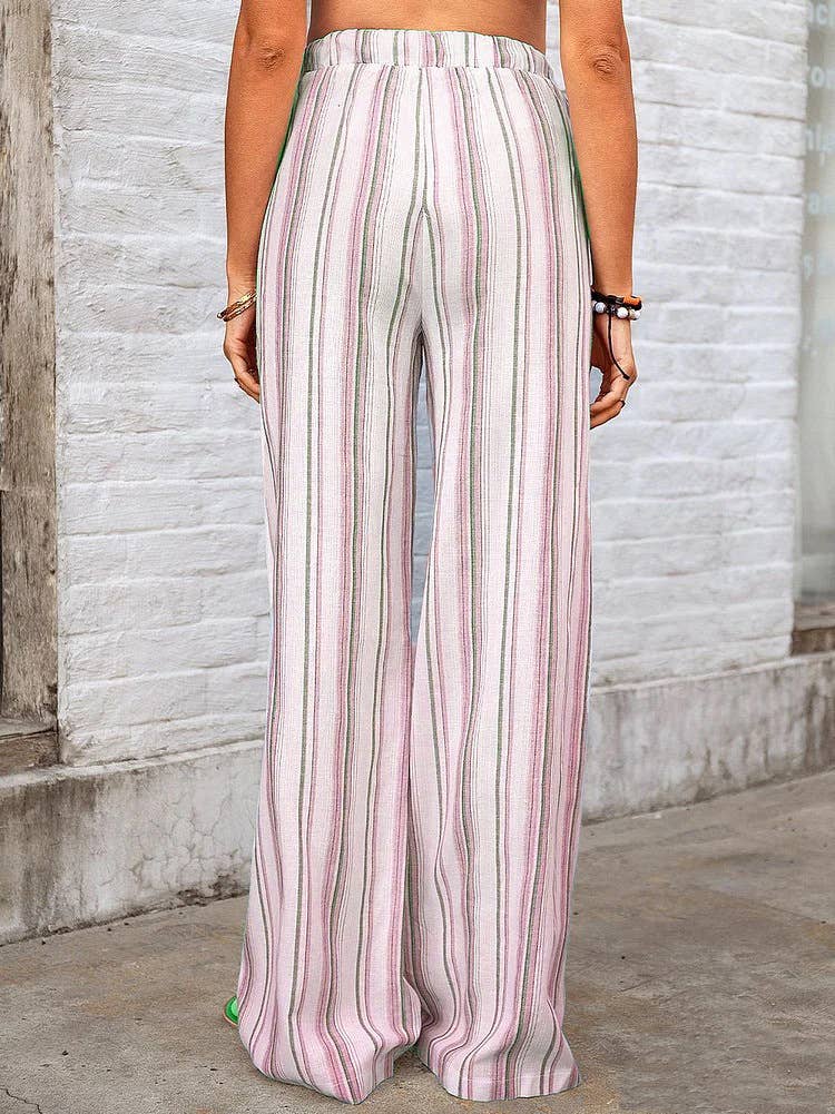 Loose striped printed straight-leg trousers