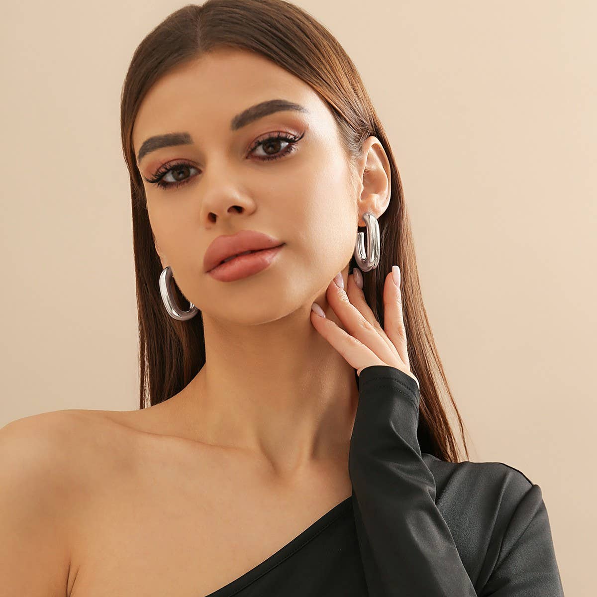 METAL WIND CIRCULAR RING THICK CHAIN EARRINGS