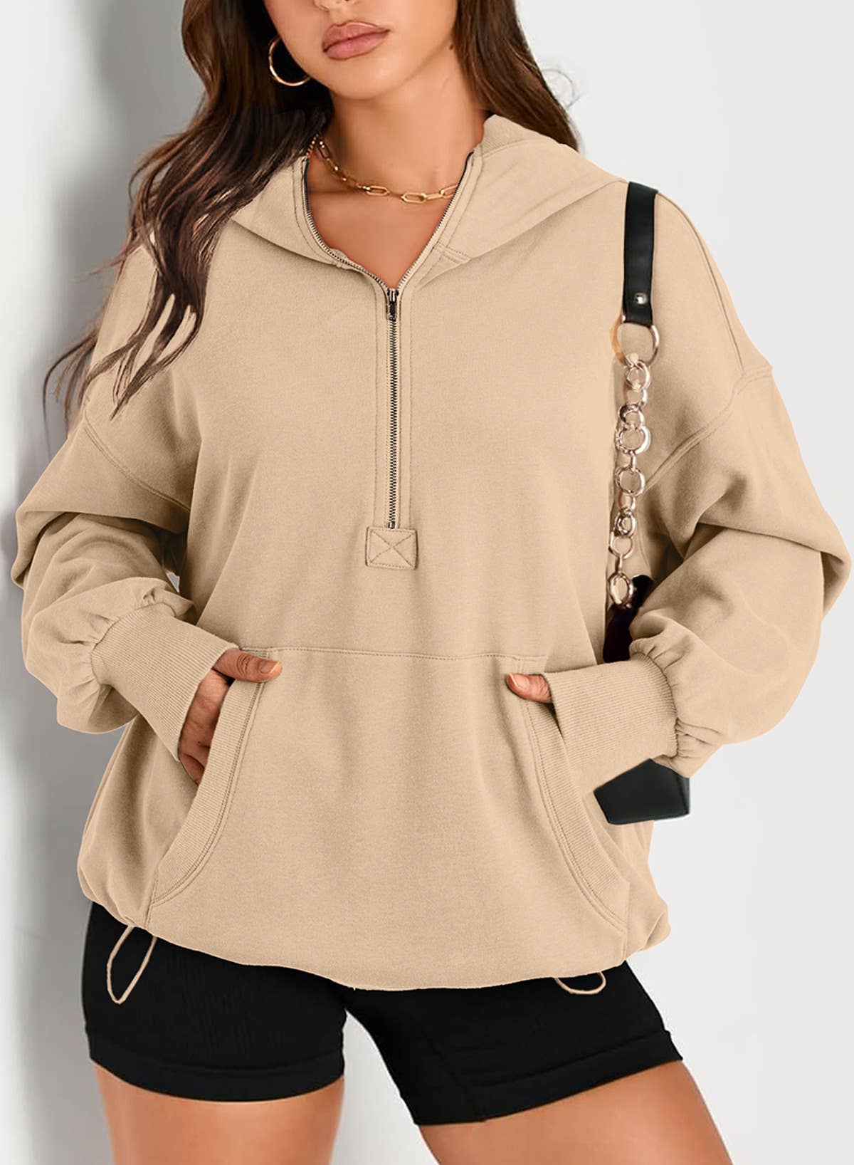 SOLID COLOR HOODED ZIPPER HOODIE