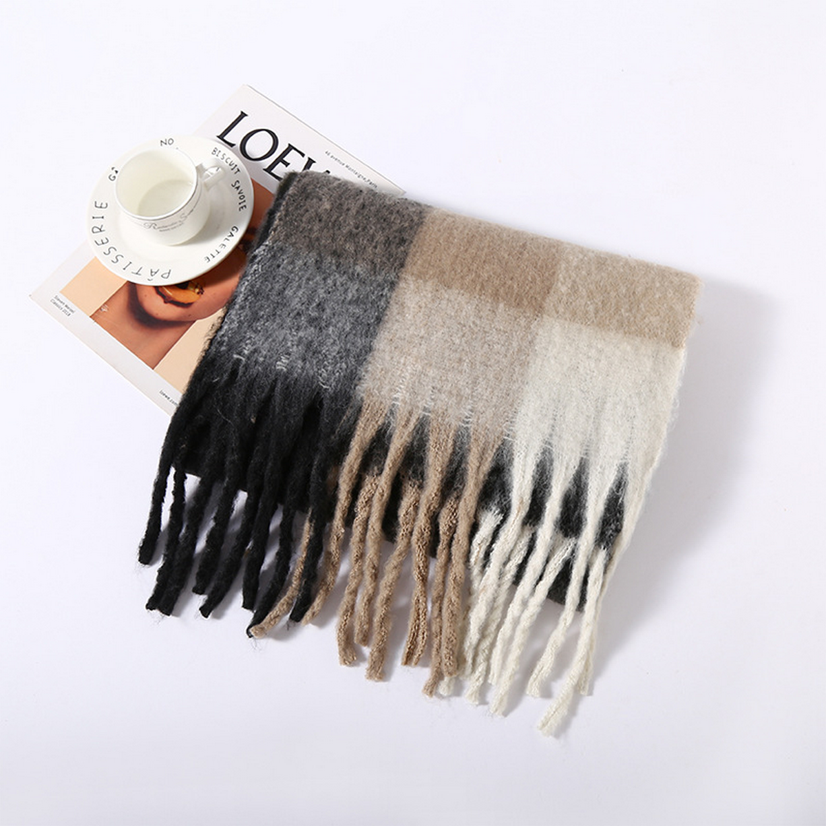 Colorblock Brushed Shawl ? Ins Style Winter Scarf